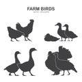 Vector illustration: Set of farm birds silhouette Royalty Free Stock Photo