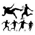 Set of soccer players silhouettes on white background. Vector illustration. Royalty Free Stock Photo