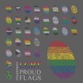 Vector Illustration Set of 34 fingerprints with the LGBT, sexual and gender tendencies pride flags