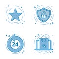 Vector illustration set of flat bold line icons with star - favorite sign, shield - web security, 24 7. Royalty Free Stock Photo