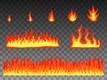 Vector illustration set flat cartoon fire flame Royalty Free Stock Photo