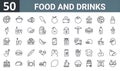 Vector illustration of a set of food and drink icons in line style on a white background Royalty Free Stock Photo