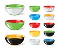 Vector illustration set of food icons. Different colourful empty bowls on a white background. Cooking collection