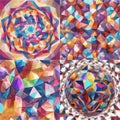 Vector illustration. Set of four abstract backgrounds in low poly style. Illusion with triangles. Low poly graphics style. Royalty Free Stock Photo