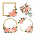 Vector illustration of a set of frames with roses and peonies in the style of shabby chic.