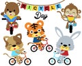 Vector illustration set of funny animals cartoon bicycling