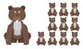 Vector illustration set of funny cartoon brown wild bear with facial Expressions Royalty Free Stock Photo