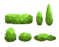 Vector illustration set of garden green bushes and decorative trees different shapes. Shrub and bush collection in