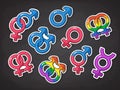 Vector illustration set of gender symbols. Icons of men, women, heterosexuals, transgender, gay and lesbian Royalty Free Stock Photo