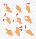 Vector illustration set of gestures icons for touch devices. Pointer arrows and hand, laptop and move. Fingers touch in Royalty Free Stock Photo