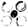 Vector illustration with set of grunge artistic circle brush strokes. Empty black shapes, design elements, for frames