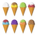 Vector illustration set icecream soft serve scoop, waffle cup, t