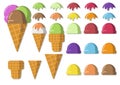 Vector illustration set icecream soft serve scoop, waffle cup, t