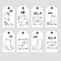 Illustration of Set icons items for Shoe shop. Elements for this Sale Shoes. Graphic Tags for shoes discount.