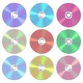 Vector illustration set of isolated blank compact disc CD or DVD. Realistic style Royalty Free Stock Photo