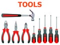 Vector illustration set isolated icons building tools repair