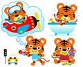 Vector illustration set of little tiger cartoon in activity Royalty Free Stock Photo