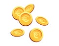 Vector Illustration Set Many Gold Coins Euro Sign