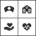 Vector Illustration Set Medical Icons. Elements of Doctor Cap, Hospital, health and Heartbeat icon Royalty Free Stock Photo