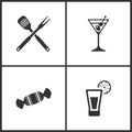 Vector Illustration Set Medical Icons. Elements of Kitchen tool, Martini, Candy and Tequila shot icon