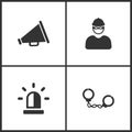 Vector Illustration Set Medical Icons. Elements of Loudspeaker, Robber, Police single and Handcuffs icon