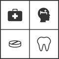 Vector Illustration Set Medical Icons. Elements of Medical bag, Pay bed, Pill and Tooth icon Royalty Free Stock Photo