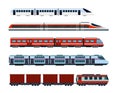 Vector illustration set of modern passenger trains. Subway transport, high speed trains and underground train. Metro Royalty Free Stock Photo