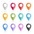 Vector illustration. Set of multi-colored map pointers. GPS location symbol. Flat design style. Collection of blank markers for Royalty Free Stock Photo