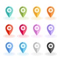 Vector illustration. Set of multi-colored map pointers. GPS location symbol. Flat design style. Collection of blank markers for