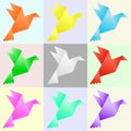 Set of vector color paper pigeons