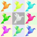 Set of vector color paper pigeons