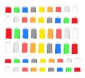 Vector illustration of a set of multicolored package templates. Bags of different sizes and colors