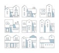 Vector illustration. Set of nine grey and white houses on white background. Royalty Free Stock Photo