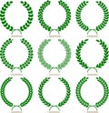 Set of nine simple laurel wreaths isolated