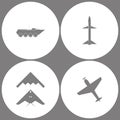 Vector Illustration Set Office Army Icons. Elements of Armored vehicle, Missile, stealth, bomber and Airplane with screw,plane sil