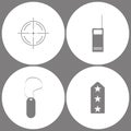 Vector Illustration Set Office Army Icons. Elements of Target, Two way radio, walkie talkie, military tag and Rank shoulder straps Royalty Free Stock Photo