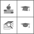 Vector Illustration Set Office Education Icons. Elements of Apple and book, graduation cap and diploma black web, Book search and Royalty Free Stock Photo