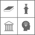 Vector Illustration Set Office Education Icons. Elements of book, Graduate standing near tribune, icon of court building and head
