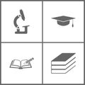 Vector Illustration Set Office Education Icons. Elements of microscope, Graduation cap, Books with pen and pen and book Royalty Free Stock Photo