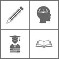 Vector Illustration Set Office Education Icons. Elements of Pen, Education, Mortar Board or Graduation Cap and Book Royalty Free Stock Photo