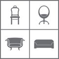 Vector Illustration Set Office Furniture Icons. Elements of Armchair, office chaire and Sofa icon Royalty Free Stock Photo
