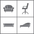 Vector Illustration Set Office Furniture Icons. Elements of Armchair, Refrigerator, Shelf and Television set icon Royalty Free Stock Photo