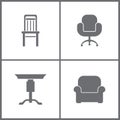 Vector Illustration Set Office Furniture Icons. Elements of Chair, Armchair, Table and Armchair icon Royalty Free Stock Photo