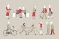 Vector illustration set of old people doing sport in the park, aged man and woman walking. Active pensioners have fun