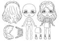 set of outline doll for children, coloring and scrap book