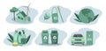 Vector illustration - a set of pictures on the theme of green energy, environmental awareness