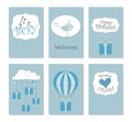 Vector Illustration.Set of 6 printable cards. Perfect to newborn Birthday cards, postcards, stickers, labels, banners, posters and