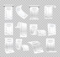 Vector illustration set of realistic paper checks, bills, various receipts and printed bills on transparent background. Royalty Free Stock Photo