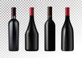 Vector illustration. Set of red wine bottles in photorealistic style. A realistic objects on a transparent background