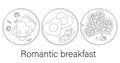 vector illustration set romantic breakfasts, valentines day, food illustration, doodle style and sketch